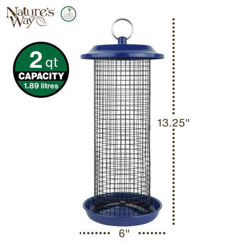 Blue Metal Mesh Bird Feeder With 360 Degree Easy Cling Mesh For Mixed Seed And Peanuts, 2 Quart Capacity, front view