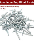 60-Piece Large Flange Aluminum Blind Rivets 3/16 Inch By 1-1/4 Inch Dome Head Pop Rivets Silver For Quick Easy Accessory Installations In Home Auto And DIY Projects seen in a pile