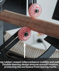 Heavy Duty Woodturning Steady Rest With Triple Rubber Rollers For 16 18 20 Inch Swing Lathes showing rubber-coated rollers in use.