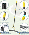 70 Inch Heavy Duty Metal Dethatcher Rake With 15 Inch Wide Double Edged Sharp Tines for Lawns and Yards, features and details