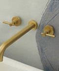 Wall Mount Tub Filler With Two Handles Bathtub Faucet, Extra Long 11 Inch Spout Reach, Gold Brushed Finish, Installed.