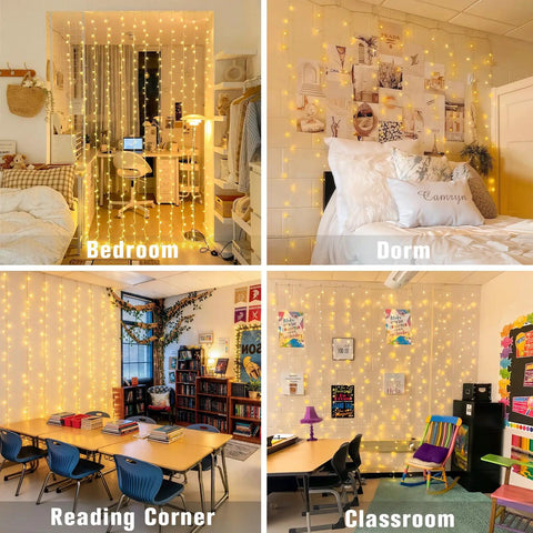 300 LED Curtain Lights With Remote Control for Indoor Outdoor Use Warm White Fairy String Lights in Bedroom, Dorm, Reading Corner, Classroom