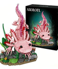 Ocean Animals Building Block Set Inspired By A Cute Amphibian, Totally Lego Compatible 998 Piece Model Kit With Movable Joints And Display Base For Home Office Desk Decor STEM Sea Toys Gift For Adults Teens And Boys 8 14, pink axolotl on display base