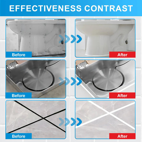 Effectiveness contrast showing before and after using Clear Waterproof Caulk And Seal Silicone Sealant Duo Pack with Grout Repair Kit.