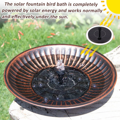 12.3 Inch Solar Fountain Bird Bath For Outdoors Copper Finish, Metal Bird Bath Bubbler For Garden Patio Decor in sunlight with water feature