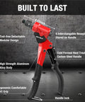 Heavy Duty Pop Rivet Gun Tool Kit With 360 Degree Swivel Head For Tight Spaces, aluminum body, interchangeable nosepieces