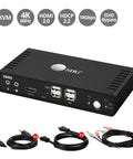 2 Port HDMI KVM Switch Swap Between Two 4K60 Monitors No Sweat Using One Shared Keyboard Mouse And Headphone Setup For Your Ultimate Home Office Or Gaming Rig with USB ports and cables.