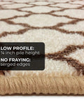 Close-up of low profile texture on Set Of Attachable Indoor Carpet Stair Treads Moroccan Trellis Lattice Vanilla Cream And Coffee Brown 8 By 26 Inch Non Slip Grip With Easy Hook And Loop Fastening For Safe Cozy Stairs
