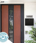 Heavy Duty Wall Mount Deposit Box With Lock And Slot For Payments And Checks, black box next to wooden door.
