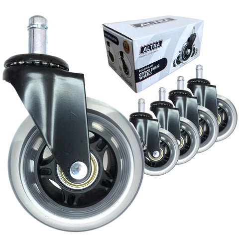 Office Chair Wheel Casters 3 Inch Roller Blade Type Set Of 5 Ultra Smooth Rolling Heavy Duty Non Marking Universal Fit Compatible