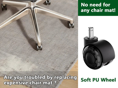 2 Inch Dual Wheel Office Chair Caster Wheels Replacement PU For Carpet And Hardwood Floors shown on office chair