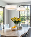 Cool Lindos 20 Inch Modern Double Drum Pendant Light Three Light Chandelier With Sheer Outer Shade Over White Inner Fabric Shade