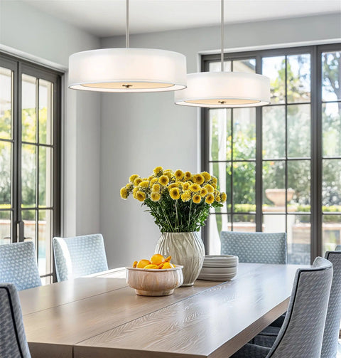 Cool Lindos 20 Inch Modern Double Drum Pendant Light Three Light Chandelier With Sheer Outer Shade Over White Inner Fabric Shade