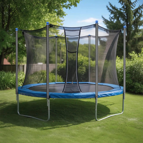 Upgrade Your Yard Game With These Universal Trampoline Replacement Enclosure Poles Set Of Six Straight Tubes And Heavy Duty Split Clamps For Ten To Fifteen Foot Nets Deliver Serious Bounce Back Safety, outdoor trampoline with net.