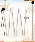 Replacement Tent Poles For Canopy And Beach Shade 6.5 Foot Aluminum Poles Set shown unassembled on a sandy beach backdrop