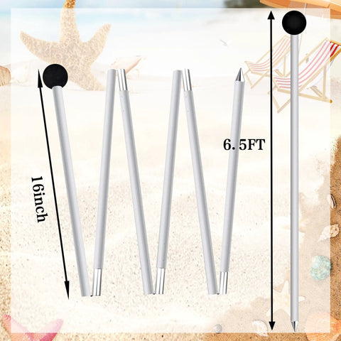 Replacement Tent Poles For Canopy And Beach Shade 6.5 Foot Aluminum Poles Set shown unassembled on a sandy beach backdrop