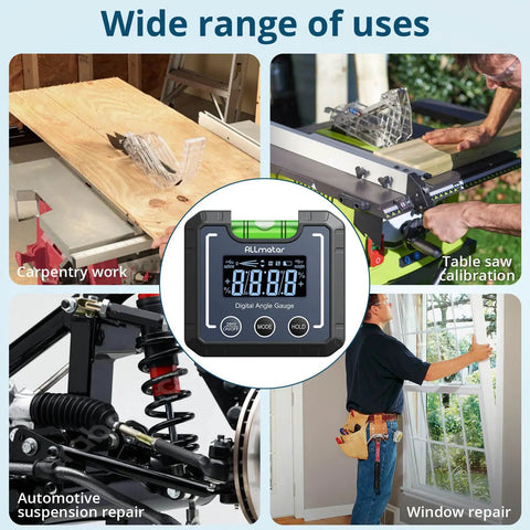 Heavy Duty Digital Angle Finder And Smart Inclinometer With Rock Solid Magnetic Base And Bright Backlight Display Accurate To Point One Degree Flawless For Woodwork And Fab Jobs used in carpentry and automotive work.