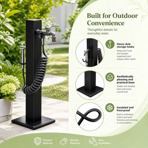 Built Like A Tank Frost Proof Yard Hydrant And Outdoor Faucet With Sprinkler Head Heavy Duty Galvanized Garden Water Column for outdoor use with hose storage.