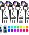 Christmas RGBW Landscape Spotlight 12W Outdoor Color Changing Yard Lights Party Ready With Remote Control, 4 Pack