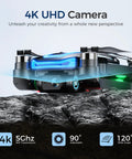 Close-up of GPS Drone With 4K HD Camera For Grownups, 4.5 Inch Screen On Remote, FPV RC Quad Copter showing 4K camera and design.