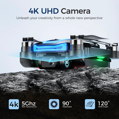 Close-up of GPS Drone With 4K HD Camera For Grownups, 4.5 Inch Screen On Remote, FPV RC Quad Copter showing 4K camera and design.