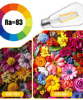 12 Pack LED Edison Filament Bulbs 6W 750 Lumens Equivalent To 60W 2700K Warm White Non Dimmable E26 ST58 Antique Filament Bulbs CRI chart floral display