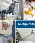 MEASUREMAN 2-1/2in HVAC gauge collage: frost-covered outdoor taps, valve handles, and a blue Multipurpose banner