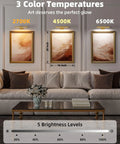 Rechargeable Picture Light For Wall With Remote Control Three Pack Sweet Stick On Magnetic Mount No Fuss Install Ultra Bright Frame Accent Lamp showing 3 color temperatures and brightness levels.
