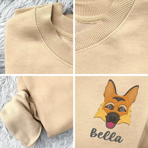 Custom Mechanic Embroidered Sweatshirt With Personalized Name On Sleeve beige pullover showcasing fleece interior and embroidered design.