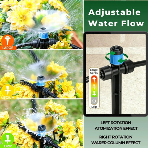50Ft Drip Irrigation Kit For Garden With Plug And Play Quick Connect Tubing And Automatic Sprinkler System Adjustable Misting Nozzles One Quarter Inch Hose For Outdoor Raised Beds Flower Beds Yard And Greenhouse