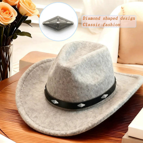 Kickass Diamond Shape Rivets With Screw Back Studs For Leather Crafting And Jacket Embellishment Heavy Duty Zinc Alloy Decorative Conchos Buttons on grey hat