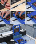 Step-by-step setup of Heavy Duty Adjustable Featherboard For Woodworking on a router table for accurate feed guidance.