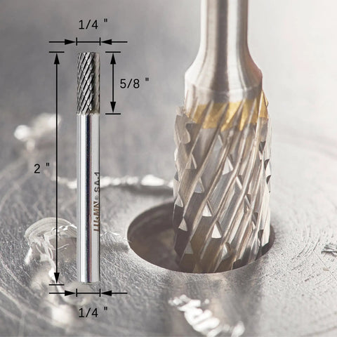 Solid Carbide Burr Rotary File Double Cut Cylindrical For Die Grinder One Quarter Inch Shank Five Eighths Inch Cutting