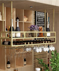 Hanging Wine Glass Rack Ceiling Mount With Adjustable Telescoping Arm, Overhead Bottle And Glass Holder, Space Saving Garage Or Kitchen Storage, Wall Mount Shelf For Bottles, Glasses, And Small Plants