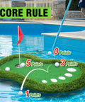 Floating Pool Golf Green Set With Realistic Grass Surface, Chipping Mat, Cup, Flag, Tee, And Five Practice Balls floating in pool