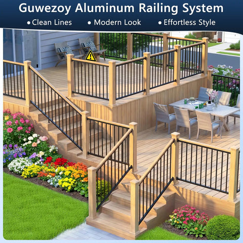 Modular Aluminum Deck Railing Kit 6 Ft By 36 In 1 Plus 1 System For Quick Install AAMA 2604 Grade Textured Matte Black Porch Railing