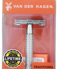 Mens Traditional Safety Razor Kit With 85Mm Solid Brass Chrome Razor And 5 Included Blades visible in packaging