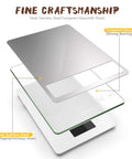 Digital Kitchen Scale 22Lb Capacity with tempered glass and stainless steel layers showing fine craftsmanship emphasis.