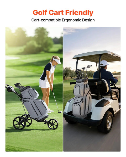 15 Way Top Divider Golf Cart Bag With Full Length Dividers on rolling cart and golf cart