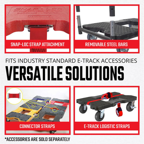 Heavy Duty All Terrain Four Wheel Dolly Cart With Six Inch Casters And E Track Straps Built Like A Beast For Badass Freight Hauling Up To 1600 Lb Capacity Made In USA Red