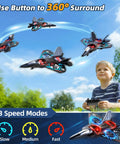 Foam RC Airplane For Kids And Adults flying with colorful lights, performing three sixty degree flips in a clear blue sky.
