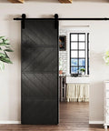 Sliding Barn Door Kit With Waterproof MDF Panel, 84 Inch Tall By 30 Inch Wide, DIY Ready With Pre Drilled Slab And Hardware, Black Finish For Easy Install In Hallways Or Closets installed view