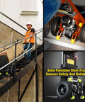 Heavy Duty Electric Stair Climbing Dolly Moves Loads With Ease Effortless Up Down Stairs Motorized Hand Truck Cart 880 lbs Capacity in use on stairs.