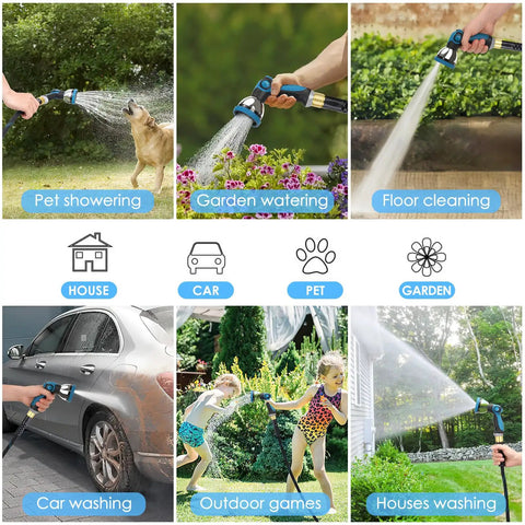 Non Expanding Garden Hose 150 Ft With Ten Pattern Spray Nozzle, Kink Free Flexible Water Hose used for pet washing, garden watering, car washing