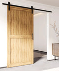 Black Rustic Sliding Barn Door Hardware Kit For One Door Beefy Non Bypass 6.6 Foot Flat Track With Heavy Duty Nylon Rollers Classic Design