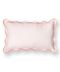 Chill Coastal Patio Lumbar Pillow Cover 12x20 Inches Water Repellent Indoor Outdoor Blush Pink Stripes With Scalloped Edge Hidden Zipper
