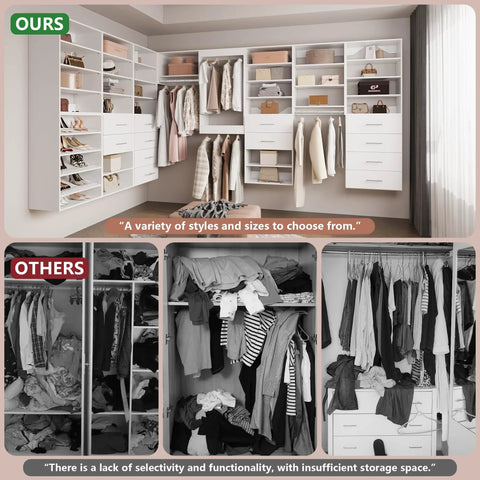 4 Drawer Stackable Closet Organizer Unit With Drawers, Modular Wood Storage Bins For Hanging Clothes, white, installed in closet