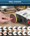Compact Mini Table Saw Featuring Game Changing Dual Motor Safety Switches with drill chuck for grinding and polishing.