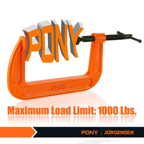 Six Inch C Clamp Set For Woodworking And DIY Projects, Beefy 1000 Lb Load Capacity, Two Pack, Ductile Iron Construction