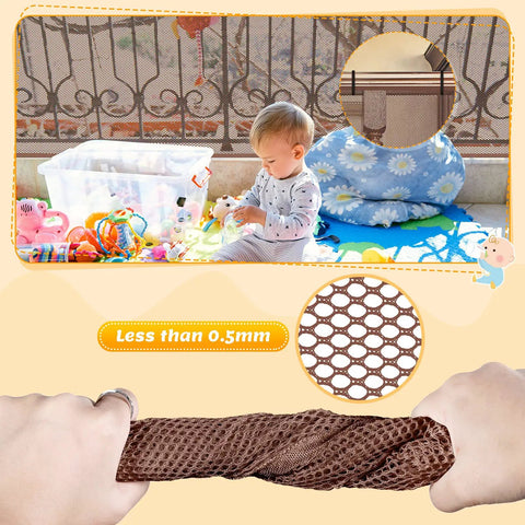 Two Pack Brown Baby Banister Guard Net For Stairs And Balconies, Kid And Pet Safe Stair Netting, 30 Feet By 3 Feet, Zip Ties Included